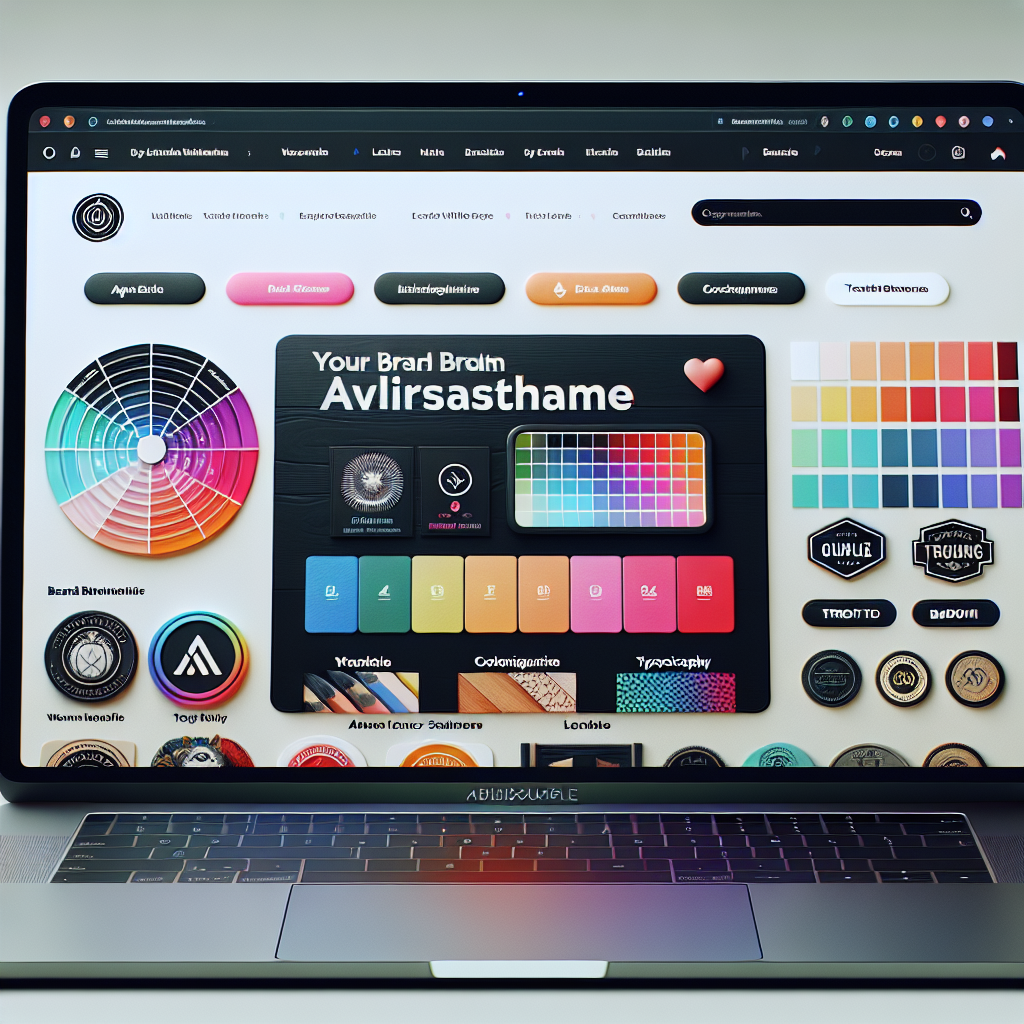 Modern laptop and website mockups showing an affiliate WordPress theme dashboard, brand color swatches, typography samples, and trust badges on a clean, professional background